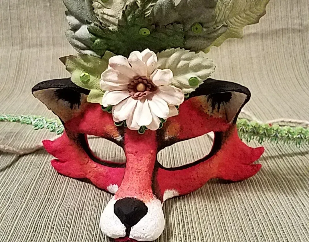 Detailed paper craft fox mask with layered features